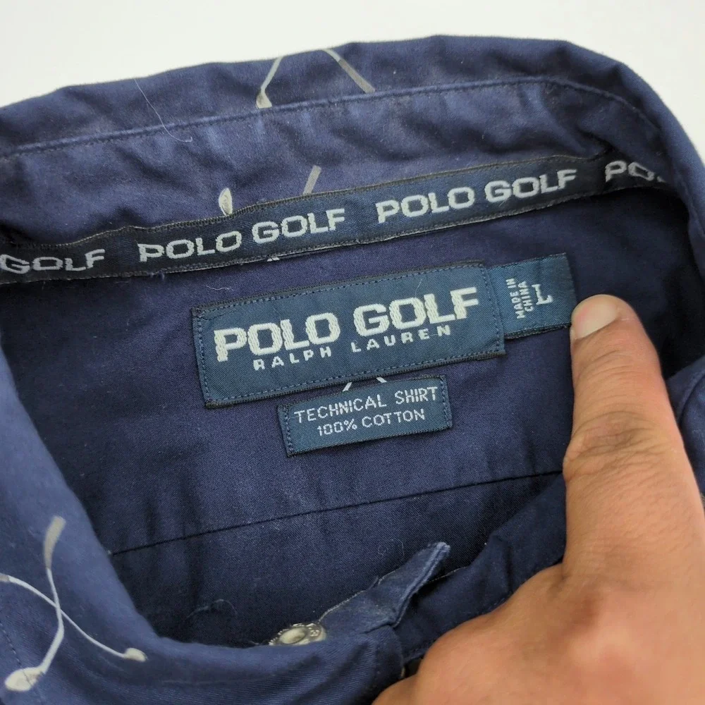 Polo Golf Ralph Lauren Shirt Large Navy Blue Half Zip All Over Print Golf Clubs